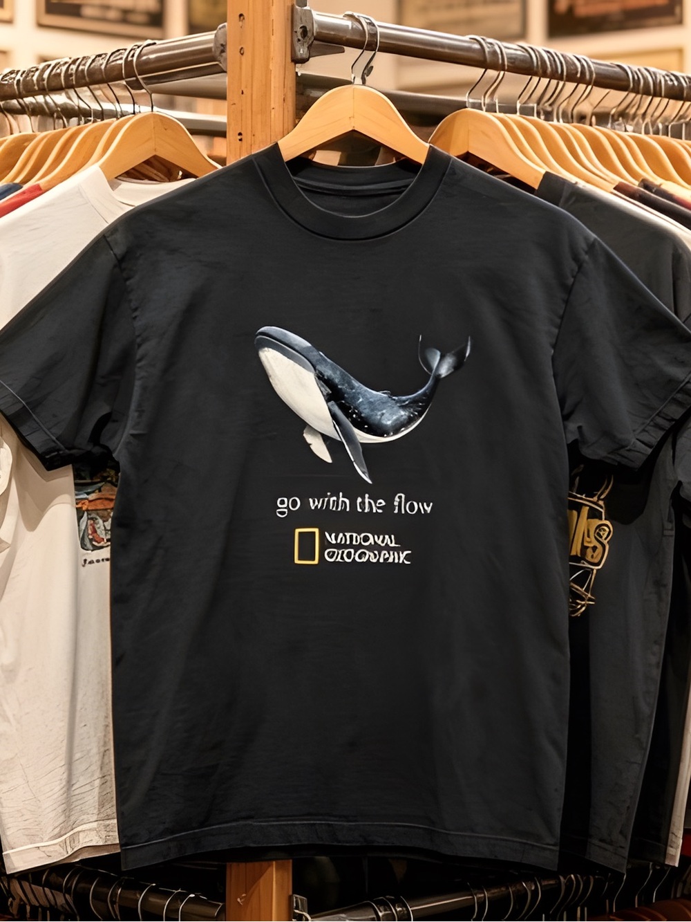 Women’s black T-shirt, National Geographic black whale t-shirt